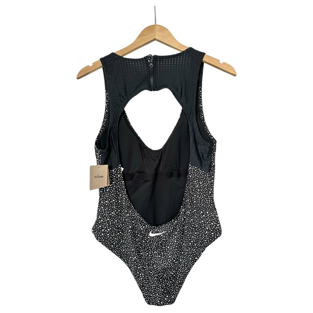 Nike NEW One-Piece Swimsuit Water Dots Black White Printed Cutout Back Size XXL - Picture 6 of 14